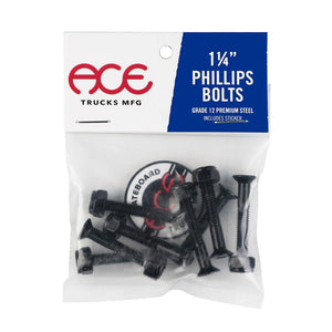 Ace Skateboard Truck Bolts - Phillips Black 1 1/4" (8 Pack)