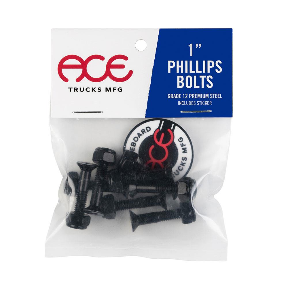 Ace Skateboard Truck Bolts - Phillips Black 1" (8 Pack)