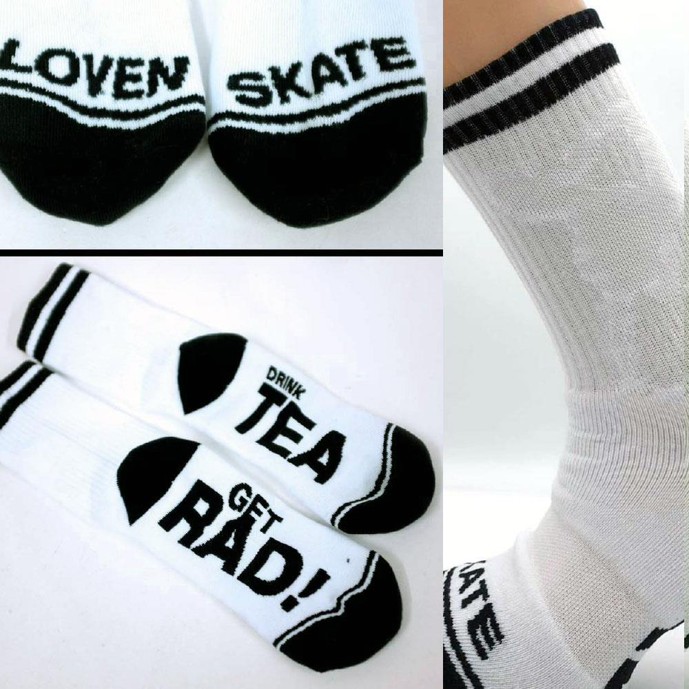 Lovenskate Drink Tea, Get Rad! OG Socks - White/Black