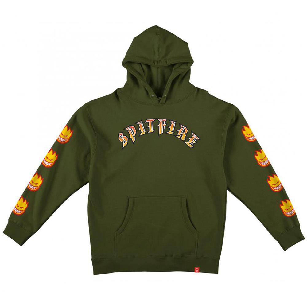 Spitfire Old E Bighead Fill Sleeve Hoodie - Army/Red & Yellow